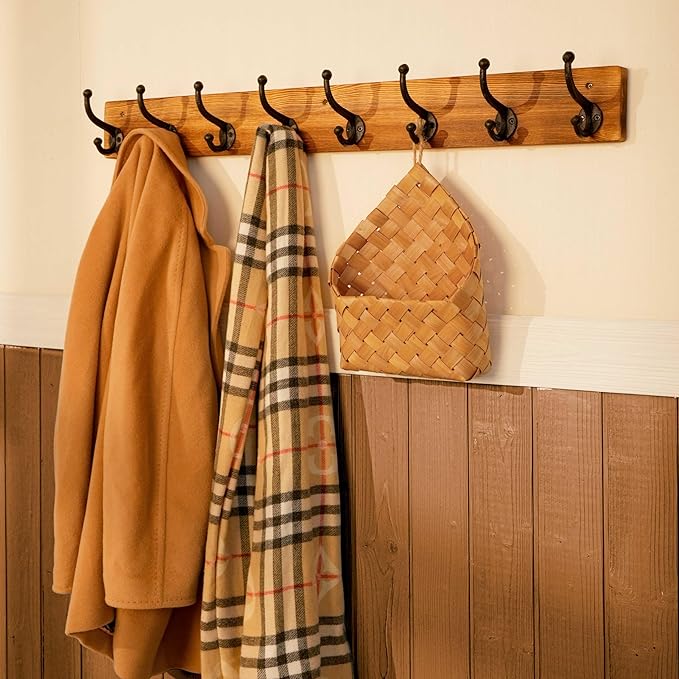 WEBI Rustic Coat Rack Wall Mount,35.43" Long 8 Cast Iron Coat Hooks Wall Mounted,Heavy Duty Wall Coat Hanger Hooks for Hanging Coats,Clothes,Brown,2 Packs