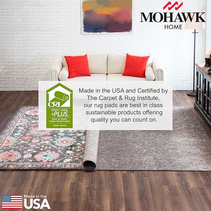 Mohawk Home Non Slip Rug Pad 7' x 9' - 1/2" Thick Felt + Latex Rubber Gripper - Dual Surface Cushion for Hardwood, Carpet, Tile Floors, Made in USA