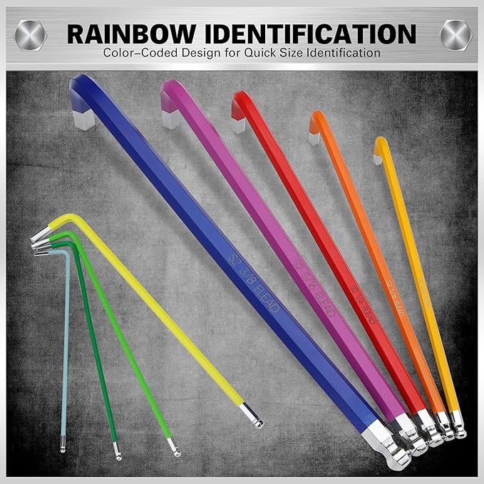 ELEAD 29-Piece Hex & Torx Key Set: Rainbow Colored Allen Wrench Set, SAE(1/16"-3/8") & Metric(1.5mm-10mm) & Torx(T10-T50), Long Arm Ball End, Allen Keys with T-Handle and Extension Bar