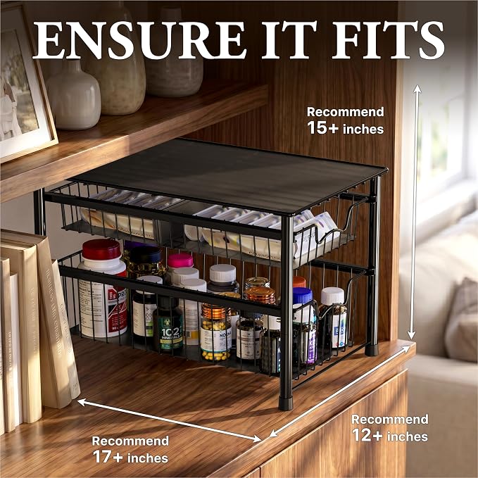 Simple Houseware Stackable Sliding Basket Organizer Drawer, Black, 2-Tier