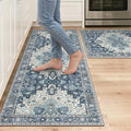 GENIMO Kitchen Rugs Non Slip Washable, 2PCS Kitchen Mats for Floor, Cushioned Standing Mat, Kitchen Runner Rug Floor Mat for Hallway, Laundry, Sink, Entryway, Home, 20"x32"+20"x48", Navy Blue