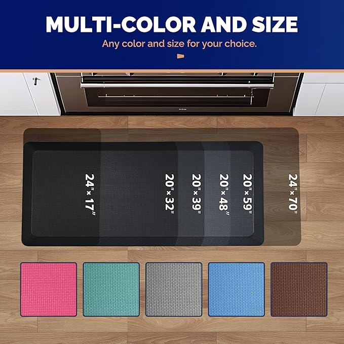 FEATOL Anti Fatigue Mat for Standing, 9/10 Extra Thick Ergonomic Standing Desk Mat, Comfort Memory Foam Standing Mat at Home,Office All Day (20" x 39", Black, 2PC)