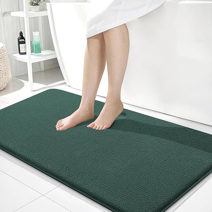 OLANLY Thick Memory Foam Bathroom Runner Rugs 44x24, Extra Soft Absorbent Long Bath Rug, Quick Dry Bath Mat, Non-Slip, Washable Mat for Bathroom, Tub and Shower, Home Decor Accessories, Blackish Green