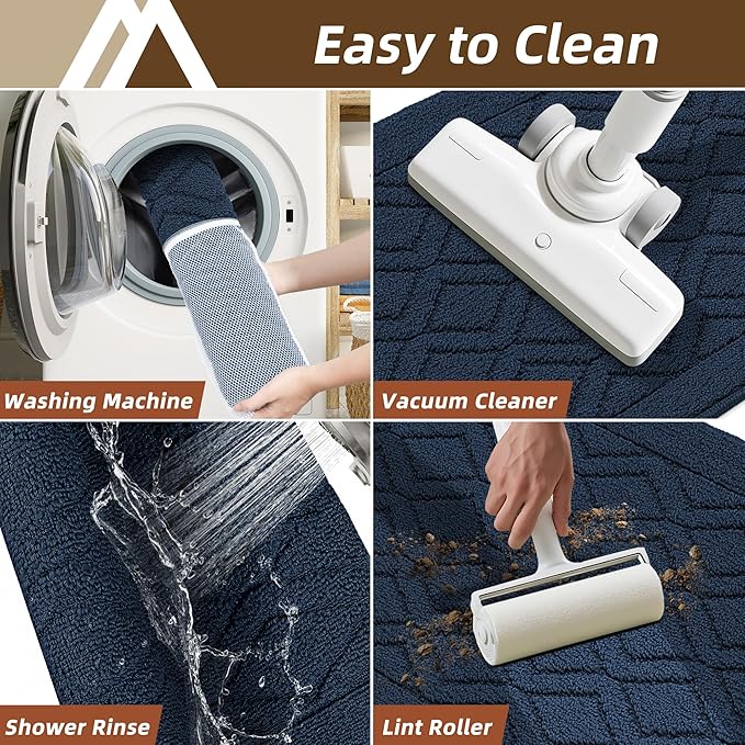 COSY HOMEER Kitchen Rugs 24"x35" Non-Slip Washable Kitchen Mats for Floor Polypropylene Absorbent Kitchen Floor Mat for Kitchen Sink Entryway,Navy Blue