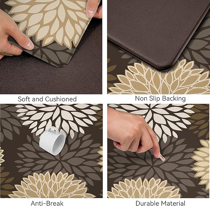 Kitchen Mats Set of 2 Cushioned Anti Fatigue Kitchen Rugs Non Slip Waterproof Kitchen Runner Memory Foam Floor Mat Comfort Standing Mat for Sink,Office,Laundry, Dark Brown