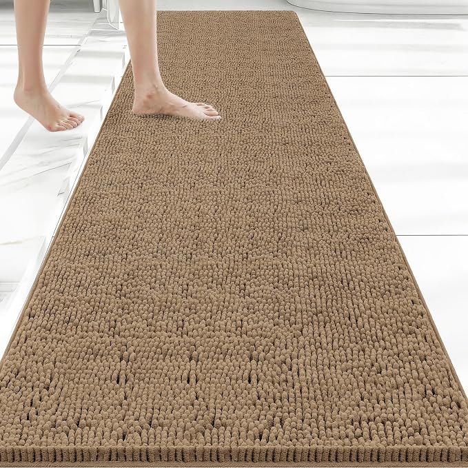 Bcoimo Long Bathroom Rug 70" x 24", Absorbent Non Slip Bath Mat, Washable Quick Dry Bathroom Runner Rug for Shower, Tub, Sink and Vanity