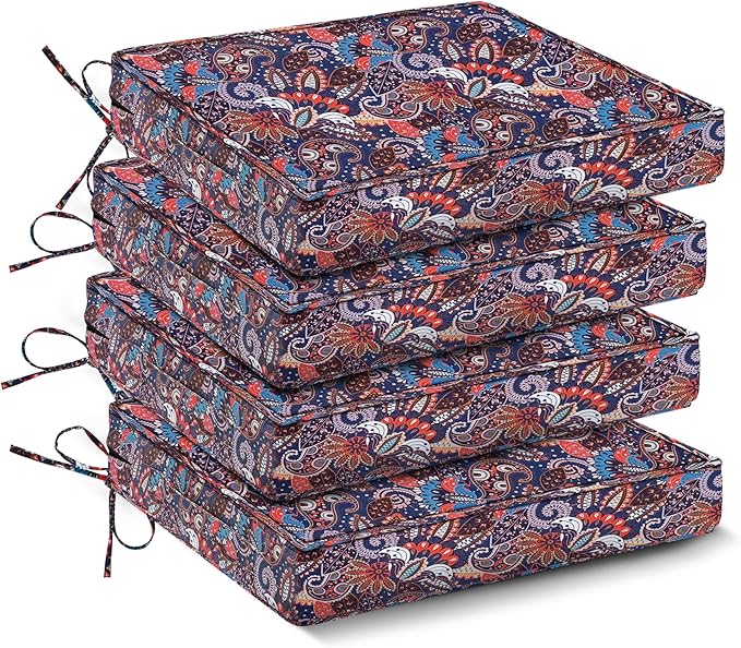 IPYNBAP Outdoor Chair Cushions Set of 4 -Waterproof Outdoor Seat Cushions for Patio Furniture, Patio Chair Cushion with Handle and Ties, Out Door Chair Pads,18.5x16x3-Square, Artistic Floral