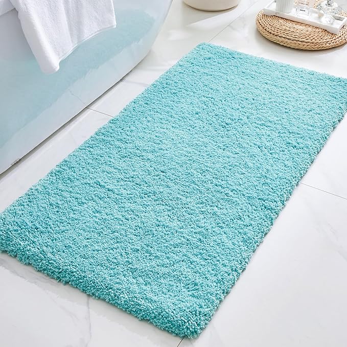 ILANGO Teal Bathroom Rugs 70" × 24" Non Slip & Super Absorbent Thick Soft, Washable Bath Carpet Runner for Floor, Microfiber Plush Shaggy Bath Mats with Rubber for Bedroom Bathtub Shower Room