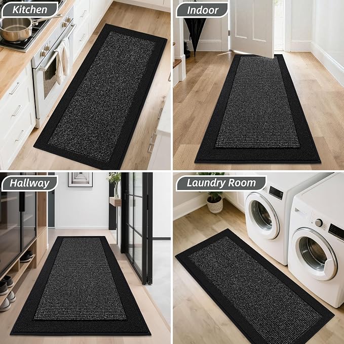 BEQHAUSE Indoor Door Mat 20" x 48", Dirt Trapper Door Mats Non-Slip Entryway Rugs Washable, Resist Dirt Absorbent Welcome Mat, Low Profile Floor Mats for Front Back Door and Entryway, Black