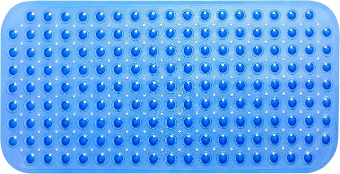 Large Non-Slip Bathtub & Shower Mat 31”x16” (Smooth/Non-Textured Tubs Only) Safe, Clean, Machine-Washable, Superior Grip&Drainage, Vinyl, Transparent Blue