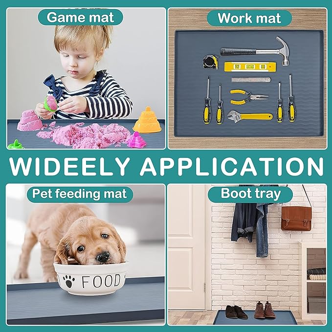 URMONA Waterproof Silicone Under Sink Mat 34'' x 19'' Shelf Liner for Kitchen and Bathroom, Cabinet and Counter Protector, Storage and Organizers, Litter Mat, Pet Cat Puppy Essentials(Light Grey)