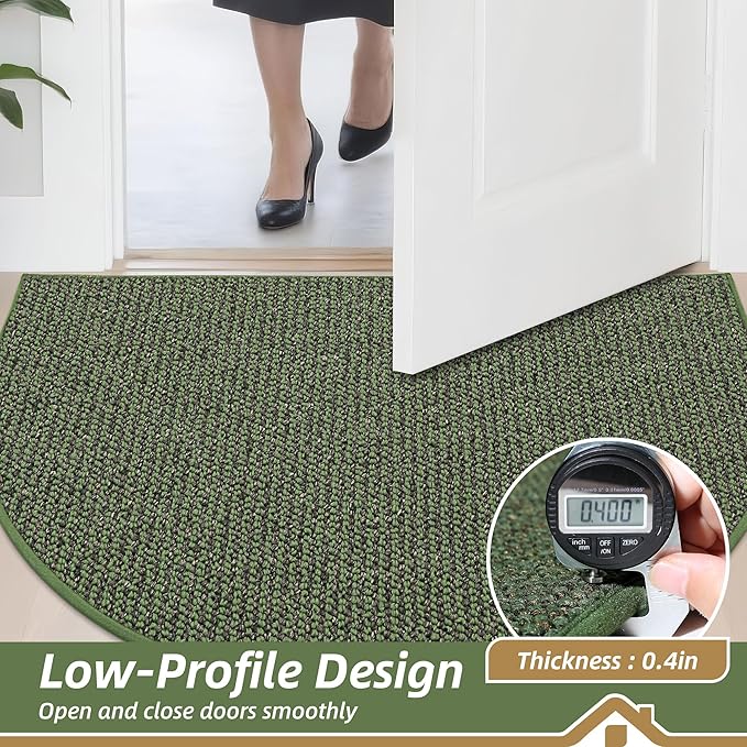 BEQHAUSE Dirt Trapper Door Mat 32" x 48" Half Circle Non-Slip Washable Doormats Entrance Rugs Absorbent Welcome Low Profile Floor Mats for Front Back Door and Entryway, Green