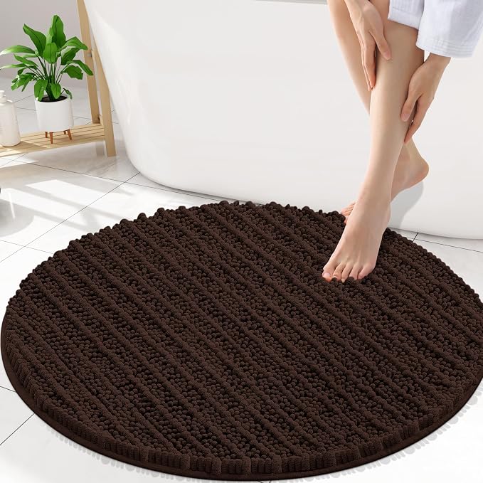 Smiry Bathroom Rugs Mat Round 30x30, Soft Absorbent Chenille Bath Rugs, Non Slip Rubber Backing Machine Washable Quick Dry Bath Mats for Bathroom Floor, Tub, Shower, Home Accessories, Brown