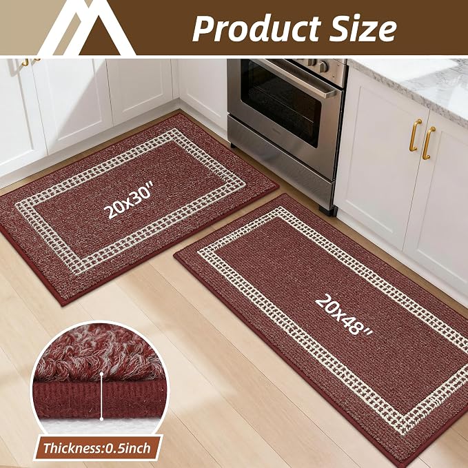 COSY HOMEER Kitchen Rugs Non-Slip 20x30/20x48 Inch Thick Polypropylene Standing Mat for Home Machine Washable, Red