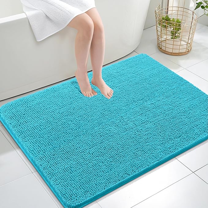 OLANLY Large Bathroom Rugs 40x32, Extra Soft Absorbent Chenille Bath Rugs, Rubber Backing Quick Dry, Machine Washable Bath Mats for Bathroom Floor, Tub and Shower, Home Decor Accessories, Aqua Sky