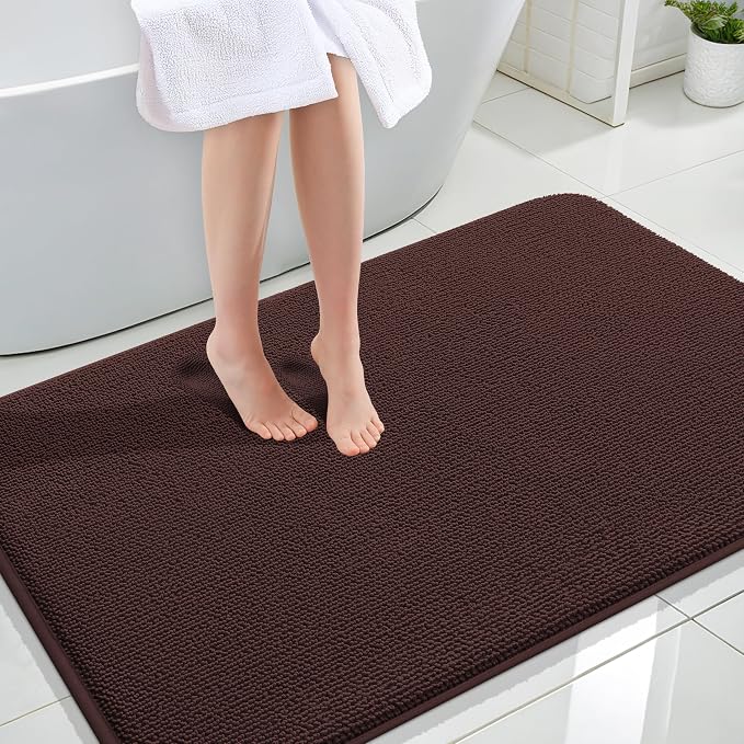 OLANLY Thick Memory Foam Large Bathroom Rugs 47x32, Extra Soft Absorbent Bath Rug, Quick Dry Bath Mats, Non-Slip, Machine Washable Carpet for Bathroom, Tub and Shower, Home Decor Accessories, Brown
