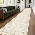 Sand Beige Washable 3x20 Extra Long Hallway Runner Rug, Vintage Farmhouse Rugs for Kitchen, Geometric Floral Entryway Floor Mats, Non Skid with Rubber Backing, Low Pile & Soft Carpet
