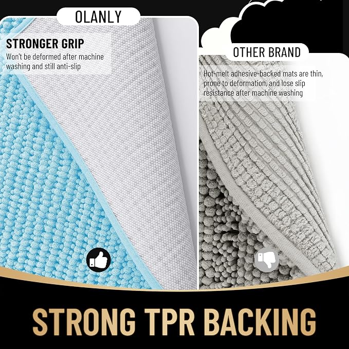 OLANLY Thick Bathroom Rugs 36x24, Extra Soft Absorbent Chenille Bath Rugs, Rubber Backing, Machine Wash Dry, Bath Mats for Bathroom Floor, Tub and Shower, Home Decor Accessories, Sky Blue