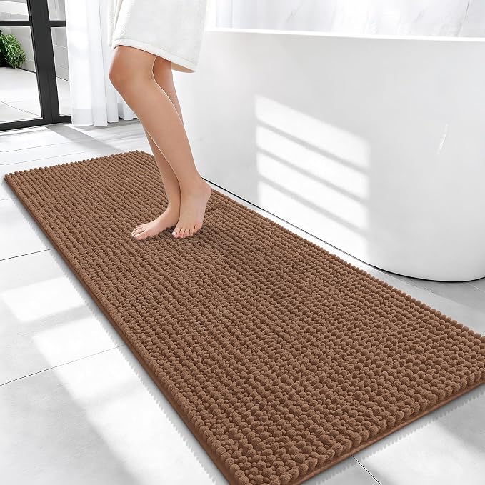 OLANLY Thick Bathroom Runner Rugs 47x20, Extra Soft Absorbent Chenille Bath Rugs, Rubber Backing, Machine Wash Dry, Long Bath Mats for Bathroom Floor, Tub and Shower, Home Decor Accessories, Mocha