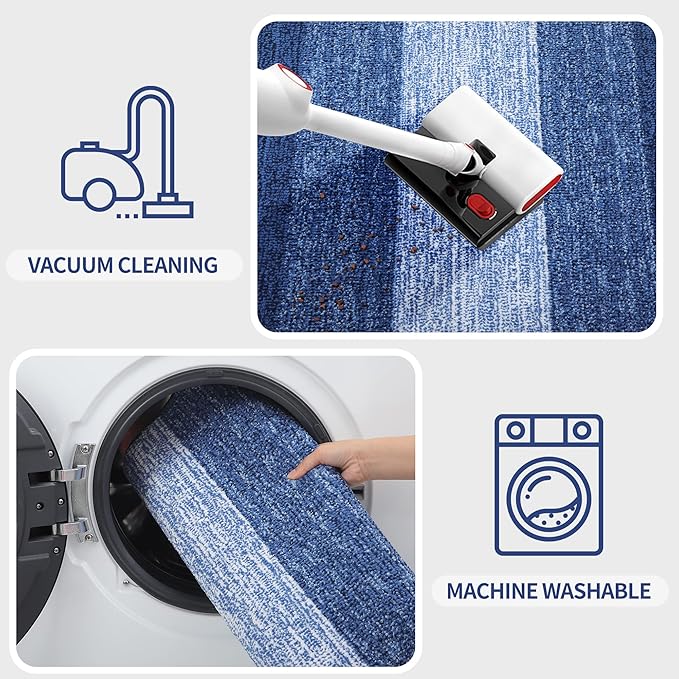 Kitinjoy Indoor Outdoor Door Mat, 54x24 Non-Slip Absorbent Dirt Trapper, Low-Profile Washable Inside Entrance Front Floor Mat, Sturdy Soft Entry Doormats for Entryway, Navy Blue