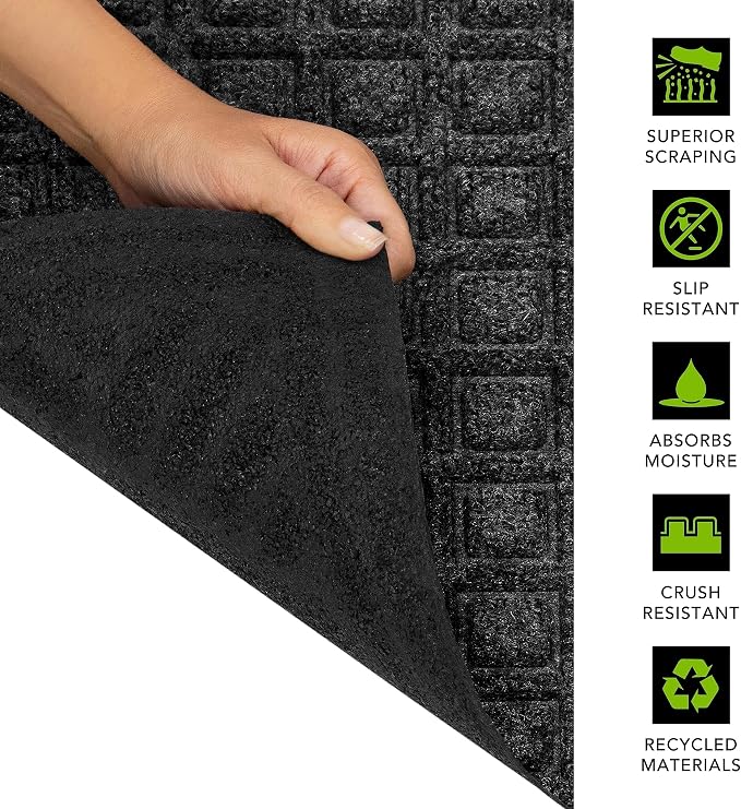 Apache Mills Textures 3' x 5' Blocks Heavy Duty Onyx Door Mat – Weather & Stain Resistant, Non-Slip, Durable Outdoor Mat – Made in USA – Superior Scraping Entrance Mat for Home or Commercial Use