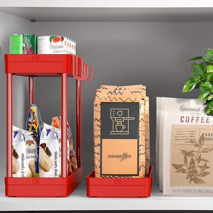 Simple Houseware 3-Tier Slim/Narrow Storage Cart with Handle, 5.5'' Wide x 27.5'' Height Rolling Organizer for Kitchen, Bathroom, Laundry Room - Red