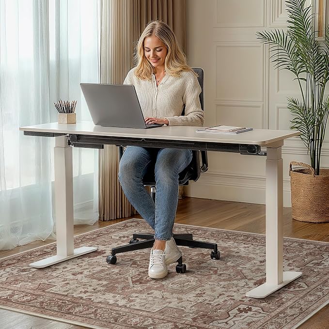 36"x48" Office Chair Mat for Hardwood Tile Floor, Under Desk Carpet Protector for Rolling Computer Chair Mat, Machine Washable Area Rug, Anti-Slip 1/5" Thick Low Pile Thin Vinyl Floor Mat, Brown Red