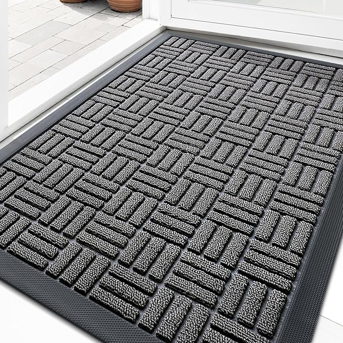 OLANLY Front Door Mat Outside Entrance 33x21, Absorbent, Heavy Duty Sturdy Natural Rubber Doormat Indoor Outdoor, Stain and Fade Resistant, Non-Slip Backing Low Profile Floor Mat for Entryway, Grey