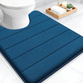 OLANLY Memory Foam Toilet Rugs U Shaped 24x20, Super Soft Absorbent Contour Bath Rugs, Quick Dry, Machine Washable Toilet Mat, Bathmat Floor Carpet, Bathroom Home Decor Accessories, Navy Blue