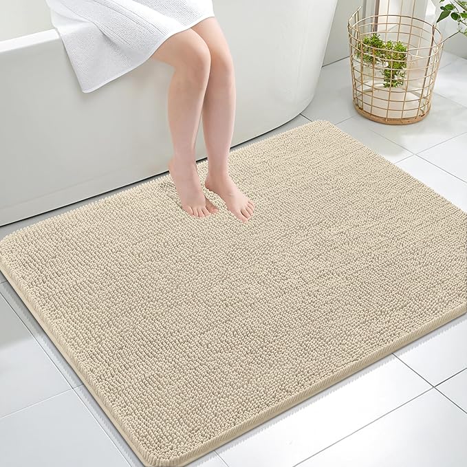 OLANLY Large Bathroom Rugs 40x32, Extra Soft Absorbent Chenille Bath Rugs, Rubber Backing Quick Dry, Machine Washable Bath Mats for Bathroom Floor, Tub and Shower, Home Decor Accessories, Sand
