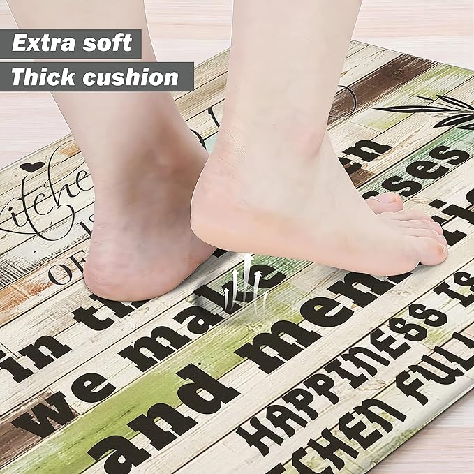 weesire Kitchen Mats for Floor Anti Fatigue Mats for Kitchen Floor Kitchen Rugs Farmhouse Style Memory Foam Kitchen Mat Cushioned PVC Leather Kitchen Rug Set, 17.3x28+17.3x47 inchs