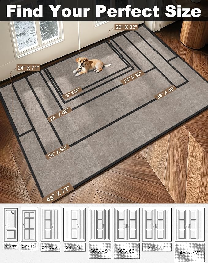 Mibao Front Door Mat Indoor Entrance, 48" x 36", Dirt Trapper Welcome Mat for Outdoor Indoor, Non-Slip Waterproof Doormat, Durable Machine Washable Low Profile Entry Rug for Back Door Outside,Beige