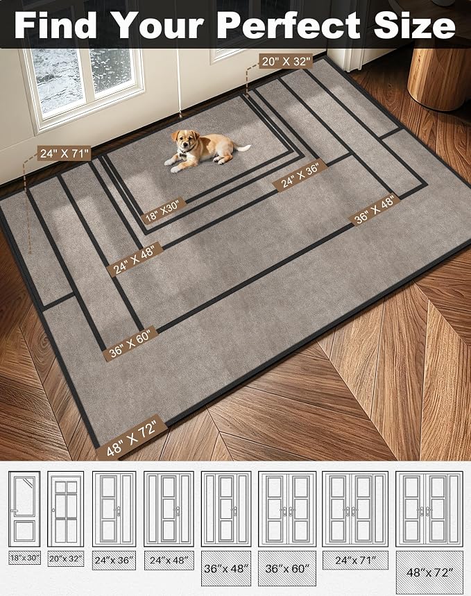 Mibao Front Door Mat Indoor Entrance, 60" x 36", Dirt Trapper Welcome Mat for Outdoor Indoor, Non-Slip Waterproof Doormat, Durable Machine Washable Low Profile Entry Rug for Back Door Outside,Beige