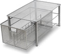 Deco Brothers Stackable Pull Out Cabinet Sliding Basket with Dividers, Large, Silver