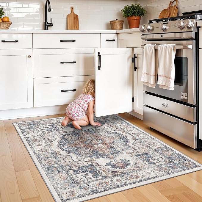 Washable 3x4 Entryway Area Rugs: Farmhouse Non-Slip kitchen Sink Floor Mats Water-Resistant Small Carpet for Bathroom Living Room Thin Soft Doormat Easy-Clean Decorative Rug for Pets Family(3x4,Brick)