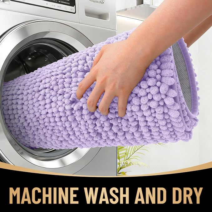 OLANLY Thick Bathroom Runner Rugs 47x20, Extra Soft Absorbent Chenille Bath Rugs, Rubber Backing, Machine Wash Dry, Long Bath Mats for Bathroom Floor, Tub and Shower, Home Decor Accessories, Lavender