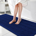 OLANLY Thick Bathroom Runner Rugs 70x24, Absorbent Chenille Striped Bath Rugs, Rubber Backing, Machine Wash Dry, Extra Long Bath Mats for Bathroom Floor, Tub and Shower, Home Decor Accessories, Navy