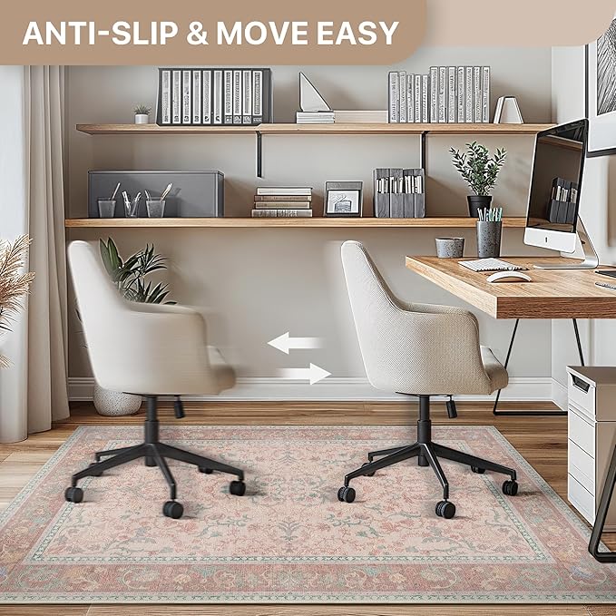 48"x72" Office Chair Mat for Hardwood Tile Floor, Under Desk Carpet Protector for Rolling Computer Chair Mat, Machine Washable Area Rug, Anti-Slip 1/5" Thick Low Pile Thin Vinyl Floor Mat, Pink