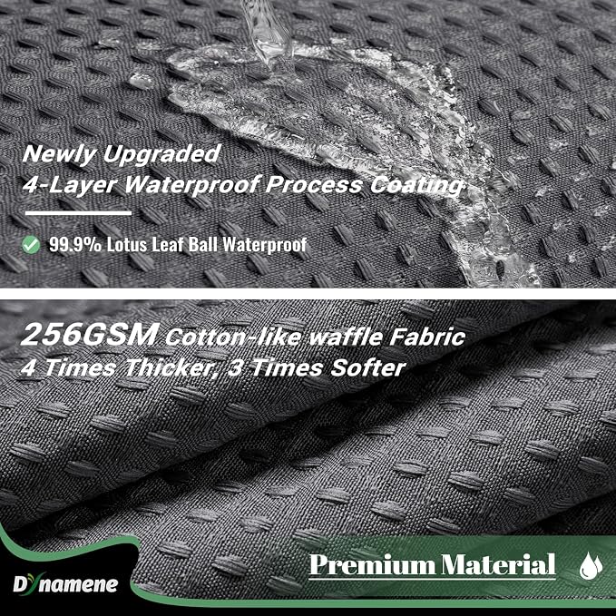 Dynamene Extra Long Shower Curtain, 84 Inch Long Waffle Fabric Shower Curtain for Bathroom, Tall Waterproof Cloth Shower Curtain Set with Hook, Snap in Liner, Mesh Top Window, Charcoal Grey, 72x84