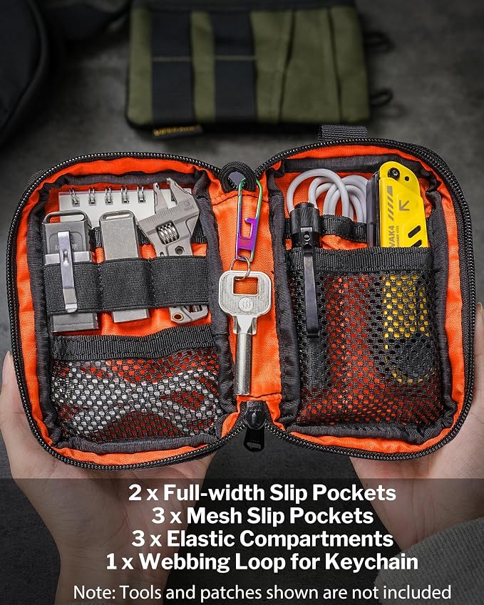 VIPERADE VE26 EDC Pouch Organizer with 11 Compartments, Small Tool Pouch with DIY Patches Area, EDC Pocket Organizer for Mutitools