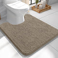 OLANLY Toilet Rugs U-Shaped 24x24, Extra Soft Absorbent Chenille Contour Bathroom Rugs for Toilet, Dry Quickly, Machine Washable, Non-Slip Bath Mat, Warm Taupe