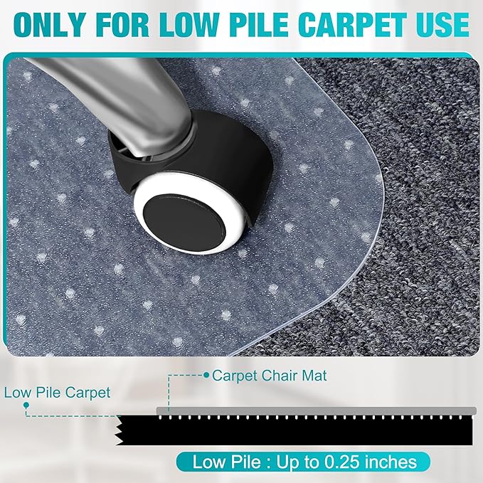 BesWin Office Chair Mat for Carpet, 48'' x 60'' Clear Floor Mat for Low and No Pile Carpeted Floors, Thick and Sturdy Carpet Protector for Work, Home, Gaming, Easy Glide and Flat Without Curling