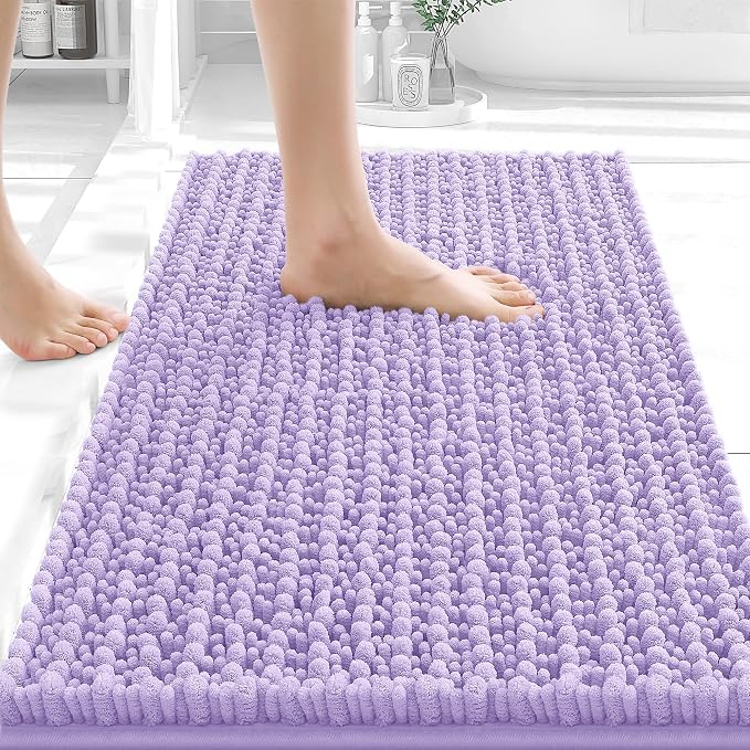 OLANLY Bathroom Rug Mat 24x16, Thick Soft and Absorbent Chenille Bath Mat, Non-Slip Rubber Backing, Machine Washable Quick Dry Bath Rugs for Tub Shower Floor, Home Decor Accessories, Lavender