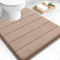 OLANLY Memory Foam Toilet Rugs U Shaped 24x20, Super Soft Absorbent Contour Bath Rugs, Quick Dry, Machine Washable Toilet Mat, Bathmat Floor Carpet, Bathroom Home Decor Accessories, Tan