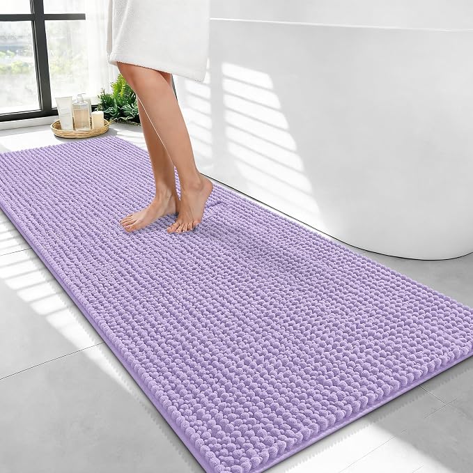 OLANLY Thick Bathroom Runner Rugs 47x24, Extra Soft Absorbent Chenille Bath Rugs, Rubber Backing, Machine Wash Dry, Long Bath Mats for Bathroom Floor, Tub and Shower, Home Decor Accessories, Lavender