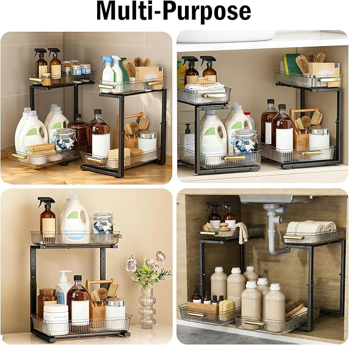 ARSTPEOE Under Sink Organizer - 2 Packs Multi-Purpose Pull-Out Storage Organizers, Slide out Pull out Cabinet Organizer Shelf, Storage for Kitchen Bathroom, Clear