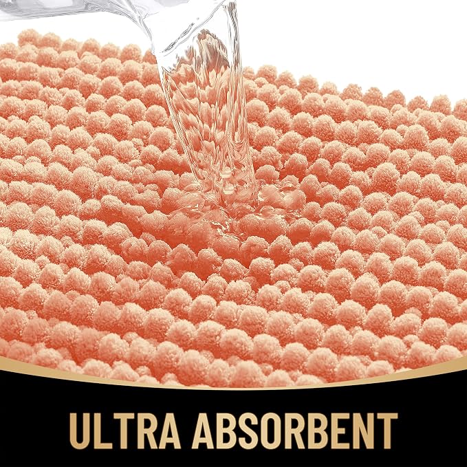 OLANLY Thick Bathroom Rugs 36x24, Extra Soft Absorbent Chenille Bath Rugs, Rubber Backing, Machine Wash Dry, Bath Mats for Bathroom Floor, Tub and Shower, Home Decor Accessories, Peach