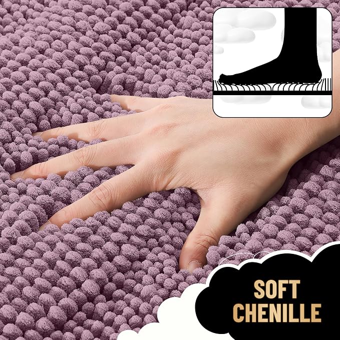 OLANLY Thick Bathroom Runner Rugs 47x24, Extra Absorbent Chenille Striped Bath Rugs, Rubber Backing, Machine Wash Dry, Long Bath Mats for Bathroom, Tub and Shower, Home Decor Accessories, Deep Plum