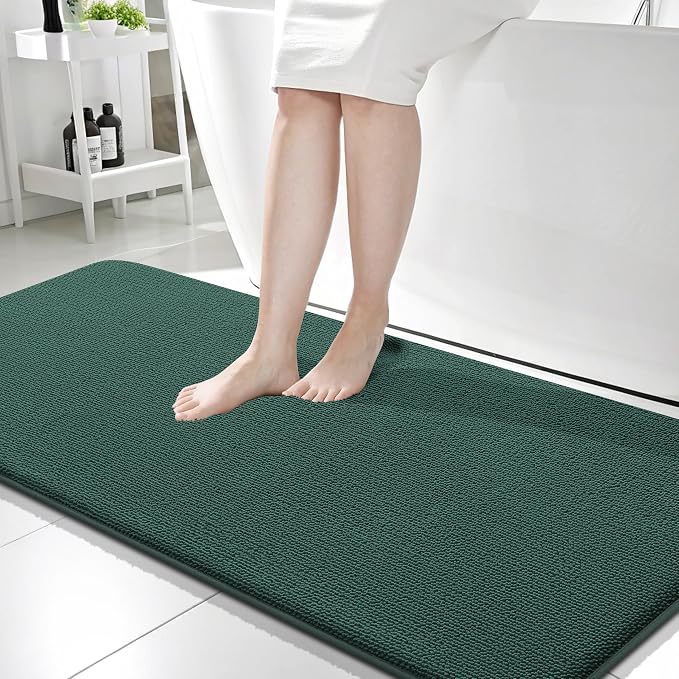 OLANLY Thick Memory Foam Bathroom Runner Rugs 59x24, Extra Soft Absorbent Long Bath Rug, Quick Dry Bath Mat, Non-Slip, Washable Mat for Bathroom, Tub and Shower, Home Decor Accessories, Blackish Green