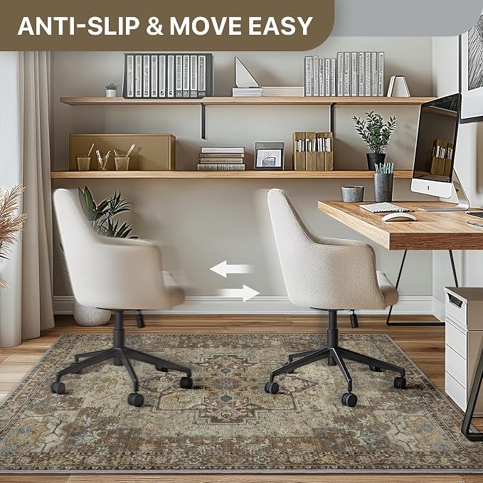 48"x72" Office Chair Mat for Hardwood Tile Floor, Under Desk Carpet Protector for Rolling Computer Chair Mat, Machine Washable Area Rug, Anti-Slip 1/5" Thick Low Pile Thin Vinyl Floor Mat, Brown